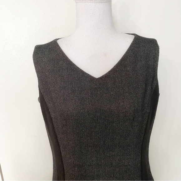 IRIS SETLAKWE WOOL LINEN BLEND GREY CHEVRON BLACK RIBBED INSERTION FORMAL DRESS - Picture 4 of 12
